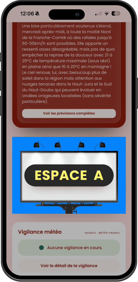 Emplacement Espace A sur mobile